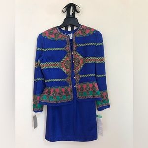NWT Vintage Adrianna Papell Royal Blue Silk Blazer and Skirt
